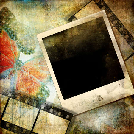 grunge background with frame and filmstripsの写真素材
