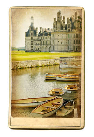 vintage cards series - european landmarks Chambord castleの写真素材