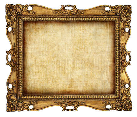 antique frame with old canvasの写真素材