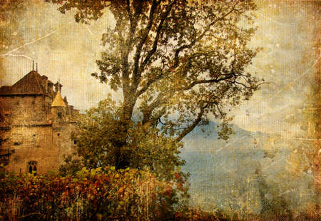 Swiss castle - artwork in painting styleの写真素材