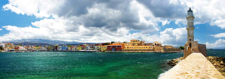 Chania Crete (Greece) - panoramic image with light house の写真素材