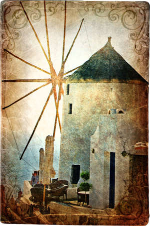 old windmill on Santorini - picture in retro styleの写真素材