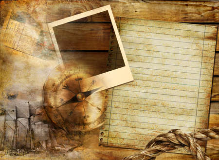 vintage background in adventure stories style with frame and blank pageの写真素材