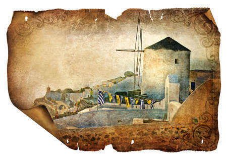 old windmill on Santorini - picture in retro style の写真素材