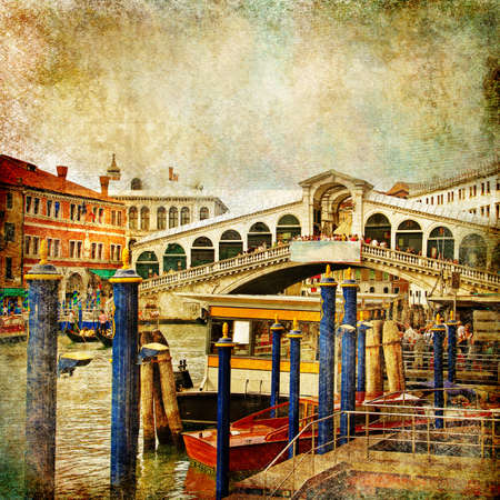 colors of beautiful Venice - artwork in painting style - Rialto bridge の写真素材