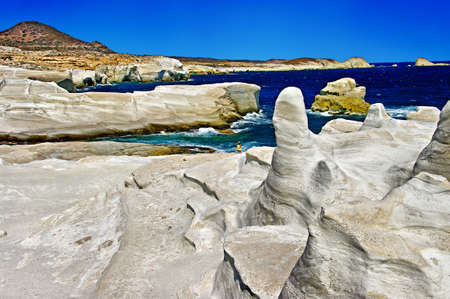 moon landscape of Milos island, Greeceの写真素材
