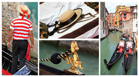 	Venice, gondollas, gondoliers - conceptual collageの写真素材