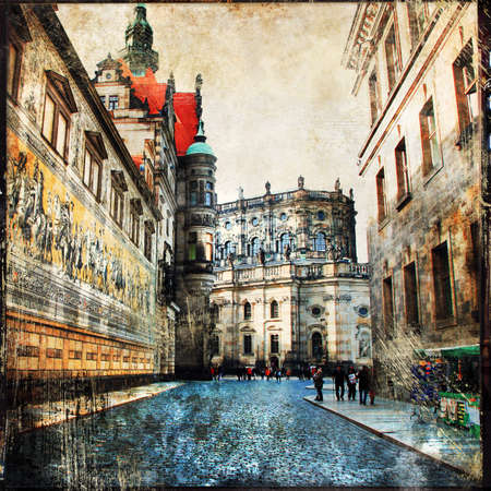 streets of old Dresden - artistic picture in retro styleの写真素材