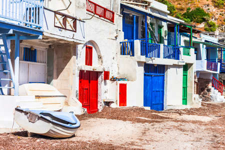 traditional fishing village Klima in Milos island Cyclades Greeceのeditorial素材