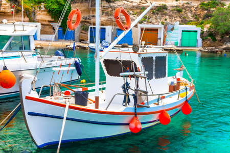 traditional fishing boat in Milos island Greeceのeditorial素材