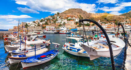 pictorial port of Hydra island Greeceの写真素材