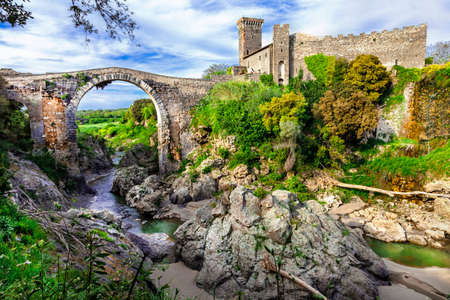 medieval Italy series - Vulci castle with impressive bridge, Viterboのeditorial素材