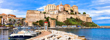 Corsica - view of Calvi town with fortressのeditorial素材