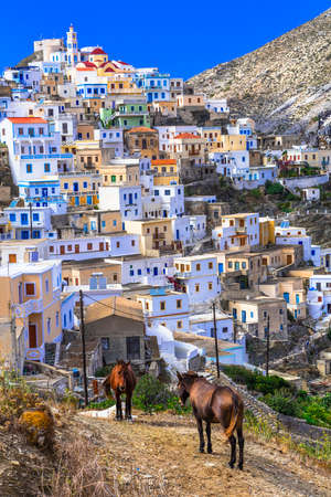 beautiful mountain village Olimbos, Karpathos island, Greeceの写真素材
