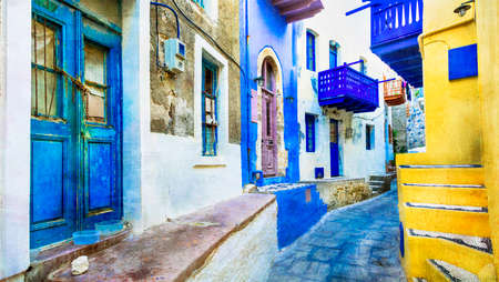 traditional Greece - charming streets of Nysiros, artistic pictureの写真素材