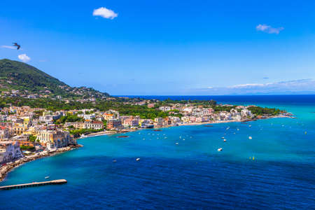 view of Ischia island from castle Aragonese, Italyの写真素材