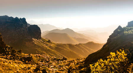 impressive mountains of Gran Canaria island over sunsetの写真素材