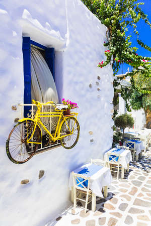 traditional charming greek tavernas, Naxos islandの写真素材