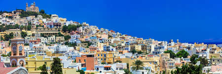 Pictorial Greek islands - Syros, panoramic view of Ano syros villageの写真素材
