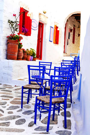 Traditional Greece, view of small tavernas in Amorgos island.の写真素材