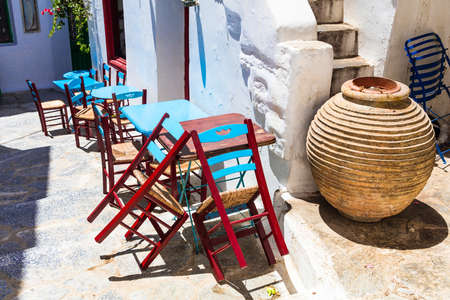 traditional Greece - small street tavernas.Amorgos islandの写真素材