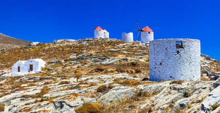 Traditional windmills in Amorgos island, Cyclades, Greece.