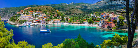 Pictorial Assos village, Kefalonia island, Greece.Panoramic view.