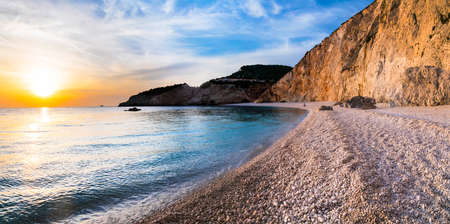 Beautiful Porto Katsiki beach over sunset, Lefkada island, Greece.の写真素材