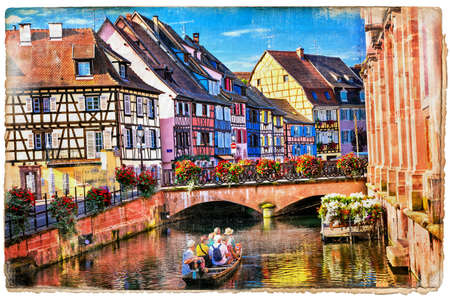 Panoramic view of Colmar town, Alsace, France.のeditorial素材