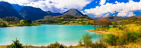 Incredible nature in the mountains, view with Castel San Vincenzo Lake, Molise, Italy.