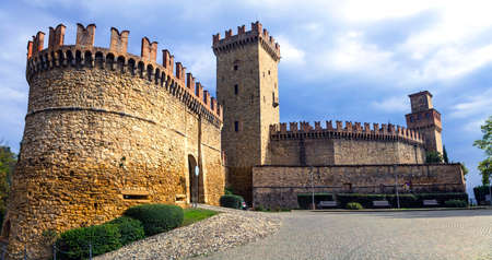 Impressive Vigoleno medieval castle, panoramic view, panoramic view, emilia romagna, Italy.のeditorial素材
