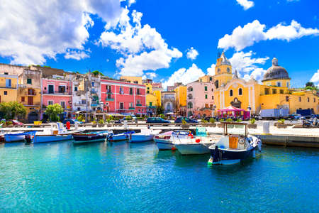 Traditional Procida village, view with colorful houses, Campania, Italy.の写真素材