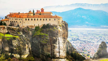 Unique monastery over cliffs, Meteora, Greece.