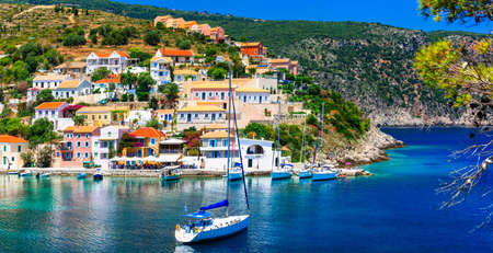 Traditional colorful Assos village, Kefalonia island, Greece.の写真素材