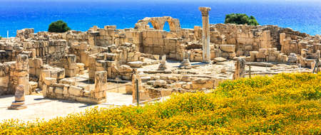 Ancient archeological Kourion site, view from the ancient ruins and sea, Cyprus island.のeditorial素材