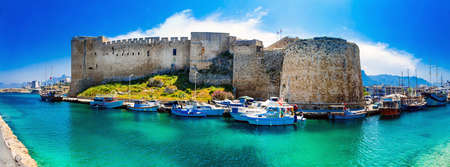 Landmark of Cyprus, view with old castle, Kyrenia town.