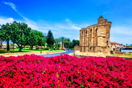 Impressive Famagusta town, view from the ruins of St. George church and flowers, Cyprusのeditorial素材