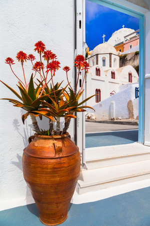 Old streets of Santorini island, Greece.の写真素材