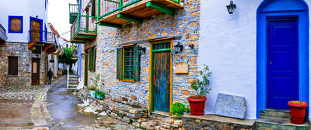 Old streets of Alonissos island, Greeceの写真素材