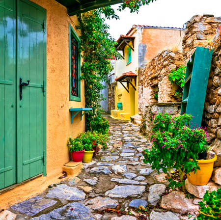 Old streets of Alonissos, Greeceの写真素材