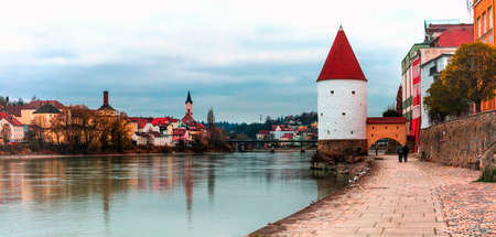 Landmarks of Germany, view with Passau old town, Bavaria.