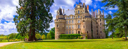 One of the most beautiful and mysterious castles of France - Chateau de Brissac, famous castles of Loire valleyのeditorial素材
