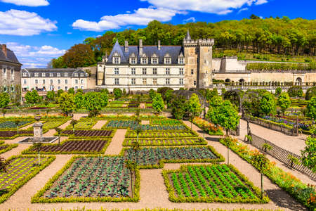 Most beautiful castles of Europe - chateau Villandry with splendid botanical gardens . Loire valley, Franceのeditorial素材