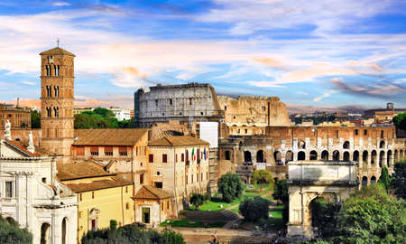 Roman Imperieal Forum and Colosseum. Landmarks of Italyの写真素材
