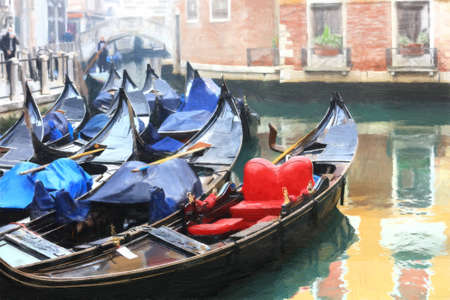 Venice.Italy. Canals and gondolas. Artwork in paiting styleの写真素材
