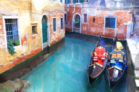 Venice.Italy. Canals and gondolas. Artwork in paiting styleの写真素材