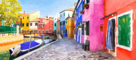 Most colorful traditional fishing town (village) Burano - Island near of Venice. Italy travel and landmarksの写真素材