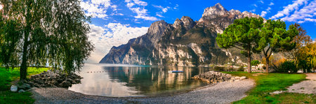 idyllic nature scenery. Wonderful lake Lago di Garda. Riva del Grada. Northern Italy,Trentoのeditorial素材