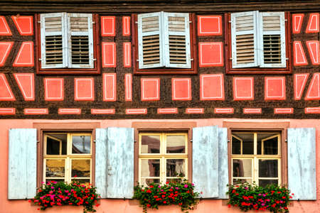 French scenery and architecture, colorful floral streets of Alsace region. Traditional typical villagesのeditorial素材