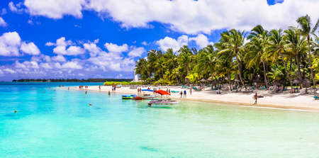 Water sport activities in beautiful tropical beach Trou aux Biches. Mauritius island. Feb 2020のeditorial素材